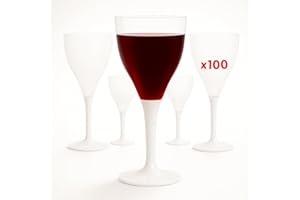 Table'Colors Lot de 100 Verres A Pied Plastique Lavable et Reutilisable - Pack de 100, Emboitage Parfait, Grande Stabilité, Idéal Mariage, Anniversaire, Réceptions - Contenance 16cl (Blanc)