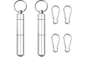 CKANDAY 2 Set Aluminum Toothpick Holder with 4 Pack Keychain, Portable Alloy Pocket Waterproof Box Metal Pill Toothpick Case and Buckles for Travel Picnic and Camping, 3 x 0.6 Inch, Silver