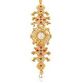 GC PREMIUM JEWELLERY Gold Plated Kashmiri watch Antique Floral for Women | Traditional Kundan Style with Green & Red Artificial Stones | Navratri jewelery | Ghunghru Charm Designer Bracelet Watch | Non-Adjustable Ethnic Fashion Jewellery: 