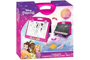 DIAKAKIS Disney Princess 2-in-1 Double-Sided Tabletop Easel | Whiteboard & Chalkboard Art Set for Kids | Drawing, Writing & Learning Board | Portable, Foldable & Easy to Store | Creative Toy Gift for Girls 3+