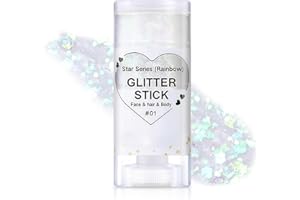 Prreal Body Glitter,Mermaid Sequins Glitter Stick Face Sparkling,Chunky Holographic Hair Gliter,Lips Nails Festival Rave Halloween Makeup, 01 Rainbow