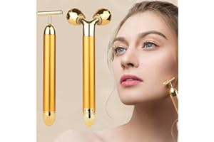 AMIRCE 2-IN-1 Anti Aging Antifalten Gesichtsmassagegerät, Beheizte Sonic Massagegerät Augenmassagegerät,Anionen Wiederaufladbare Galvanic Zauberstab für Dark Circle