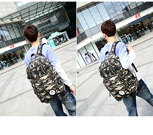 OHmais Unisexe Sac à dos de randonnée Sac de cours Cartable à style sac de lycée en toile Idéal pour les jeune éudients