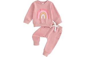 Loalirando 2 Pezzi Completo Sportivo Bambina Tuta Bambina Stampa Arcobaleno Maglietta con Maniche Lunghe Felpa Senza Cappuccio+Pantaloni Sportivi Vita Alta