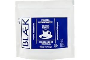 ‎BLÆK BLÆK Specialty Instant Kaffee Nø.1 Blonde Roast | Blaek Premium Coffee 60g Bag Kolumbien: To Go löslich, säurearm & mild Arabica Hochland Kaffeebohnen Colombia | Home Camping Reise Büro