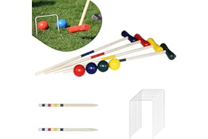 YRHome Jeu de Croquet d'Extérieur en Bois - Jouet Traditionnel pour 4 Joueurs - Enfants et Adultes - Avec Piquets, Maillets, Balles, Wickets