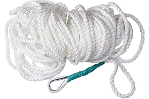 CARBOLE Lina dokująca 12 mm 31 m (1/2" x 100') 2653 kg (5850 LB) obciążenie przerw, kotwica linki żeglarskie miękka do przetrwania, pływania łódką, sportu, biwakowania, żeglarstwa, turystyki pieszej - podwójny warkocz