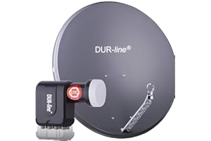 DUR-line 8 Teilnehmer Set - Qualitäts-Alu-Satelliten-Komplettanlage - Select 85cm/90cm Spiegel/Schüssel Anthrazit + Octo LNB - für 8 Receiver/TV [Neuste Technik, DVB-S2, 4K, 3D]