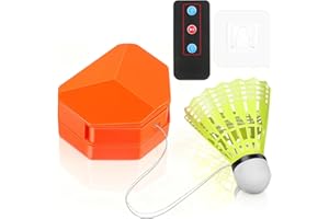 NOLITOY Juego de entrenamiento de rebote portátil de bádminton con control remoto y volante de nailon, ayuda de entrenamiento de bádminton eléctrico para un solo jugador con velocidad y ángulo para