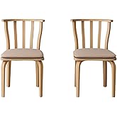 WELTWOOD İtalyan &ndash; Modern kavisli ahşap yemek sandalyesi &ndash; 2'li set, İskandinav orta y&uuml;zyıl tarzı, yastıklı koltuklar, doğal 