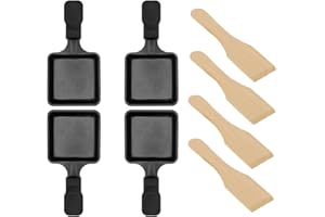 KOSMOSTA Pfännchen Mini 4 Stücke Antihaftbeschichtet Grill Pfännchen Viereckig Mini Raclette Grill mit 4 Holzschaufel für Universal Elektrogrill Käse Eier（Quadrat）