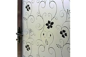 DUOFIRE Privacy Window Film Frosted Decorative Window Sticker Non Adhesive No-Glue Static Cling Glass Film Anti-UV Film (Black Pattern 44.3cm X 200cm)