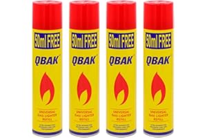 KROWN - Gas para Mecheros 300 ml con 5 Adaptadores para Recargar Encendedores y Mecheros (4 Unidades)