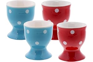 Servette Home Lot de 4 coquetiers mignons en céramique souple à pois (bleu/rouge)