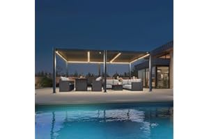 PURPLE LEAF Pergola Bioclimatica in Alluminio 3,5 x 5,5 m, Gazebo da Giardino Esterno Impermeabile con Lame Orientabili e LED, Pergola Giardino Esterno per Terrazza, Esterno e Carport, Grigio