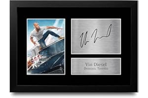 HWC Trading FR A4 Vin Diesel Fast & Furious Dominic Toretto Cadeaux Imprimé Signé Autographe Photo pour les fans de cinéma - A4 Encadré