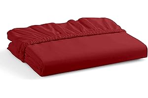 ML MASSARI LIMITED Fitted bed Sheet 40CM Extra Deep Red Super King Bed Size Hotel Quality Poly Cotton (Red, Super King 40CM)