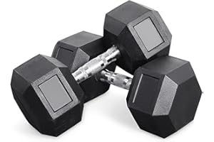 NINABEI Mancuernas hexagonales ergonómicas con empuñadura de Cromo Unidad y Revestimiento de Caucho 2.5KG / 5KG / 7,5kg / 10KG / 12.5KG / 15KG / 20KG / 22.5KG / 25 KG