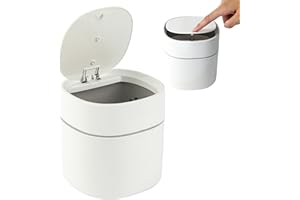 Bamodi Mini Mülltonnen 2L – Weißer Tischmülleimer mit Deckel für Snacks, Kosmetik, Küchenabfälle – Kleiner Abfalleimer für Büro, Auto, Bad, Schminktisch – Platzsparend & leicht zu reinigen
