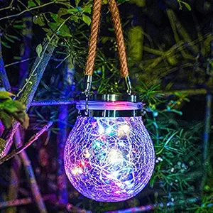 Epyz Solar Lantern Outdoor Hanging 20 led Jar Light Waterproof Crack Glass Globe Garden Light for Party Wedding Christmas Decoration Light (Pack of 1, Multicolour)