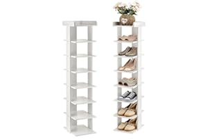 JF HOME BLISS 8-Tier Tall Shoe Rack, Narrow Storage Organizer Holds 8 Pairs, Freestanding Cabinet for Hallway Entrance Corner, White