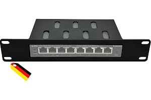 10 tums Rackmonteringsinbyggd ram för Netgear GS308EP & TP-Link TL-SG108PE, 8-ports PoE Switch-fäste, 10" nätverksskåp, Tillverkat i Tyskland Fästning