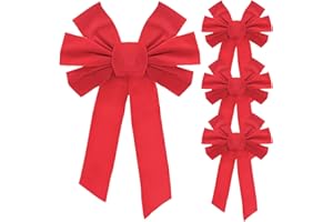 TULEBOLIAN 4 Stück Weihnachtsschleifen aus rotem Samt,40 * 25cm,Weihnachtsbaum Bowknot Dekor,große rote Schleifen,für Weihnachten Party Dekoration,Kamin
