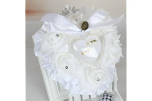 qiuxiaoaa Romantic Rose Wedding Favors Heart Shape Rhinestone Gift Ring Box Pillow Cushion Heart-Shaped Ring Pillow White