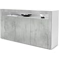 Buffet Valencia VLADON 108cm - Commode 2 Portes Noir/Béton Oxyde - Rangement Salon Moderne