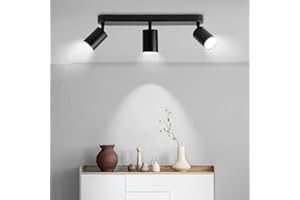 CANMEIJIA Reflektor sufitowy LED GU10 Lampa sufitowa punktowa Lampa sufitowa 3 płomienna Prostokątna Lampa do salonu Obrotowa lampa sufitowa 350° Nadaje się do salonu/przedpokoju Czarny (bez żarówki)