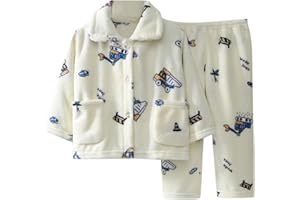 SoLu DAY8 Ensemble Enfant Garçon Hiver Chaud 2-14 Ans Polaire Dessin Animé Ensemble Ado Garçon Pantalon Et Chemise Manches Longues Velours Confortable Casual Vacances