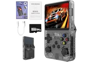 SGZIOO R36S Handheld Game Console, Handheld Games Consoles with Open Source Linux System, 3.5 Inch IPS Screen, 64G TF Card, Built-in 15000+ Classic Games, Hand Held Game Consoles Black