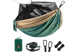 Grassman Hamak outdoorowy z moskitierą, przenośny, ultralekki, podróżny hamak kempingowy z zestawem mocującym, podwójny hamak do trekkingu, jazdy na rowerze, wędkowania, ogrodu, na plażę, 300x200 cm