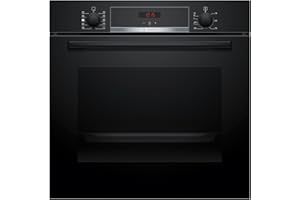 Bosch, Series 4, HQA534BB3B, 60cm Built-in Single Oven with Added Steam function and Hotair Steam, Red LED display, 3D Hotair and Eco Clean Direct in Black
