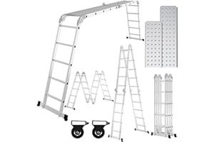 Ansobea Échelle multifonction en aluminium de 5,8 m - 4 x 5 marches - Échelle multifonction avec plateforme - Échelle avec 2 plaques d'échafaudage - Jusqu'à 150 kg - Échelle pliante 20 marches -