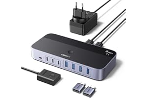UGREEN Switch USB 5Gbps KVM Commutateur 2 PC Entrées Partagent 7 Sorties Périphériques USB pour Clavier Souris Disque Dur Imprimante Scanner Microphone avec 2 Adaptateurs USBC et Secteur DC 12V 2A
