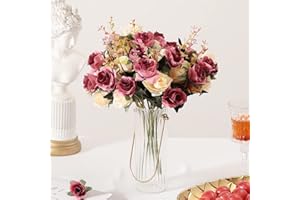 GUPSOVUX Flores Artificiales,Flores Artificiales de para Exteriores Flores de Seda Rosa Falsa decoración 6 Rama 12 Cabezas decoración para Mesa Home Office 3 Paquetes (Rojo Rosa)