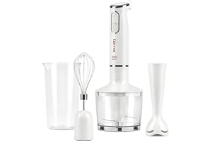 Girmi MX16 Mixer ad immersione con Kit, 3 in 1 frullatore-mixer-frusta, 400 W, Motore DC, 2 Velocità, Lame INOX, Misurino da 700cc incluso, Bianco