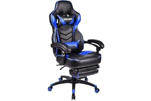 YU YUSING Silla Gaming Ergonómica con Masajeador, Silla de Ordenador Oficina con Reposacabez, Sillón Gamer Escritorio con Soporte Lumbar Reposapiés, Altura Ajustable, Cadeira Gaming, Negro Azul