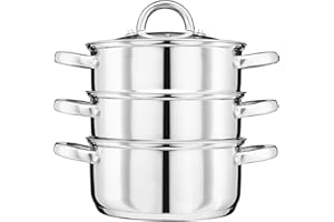 Cooks Professional Dampfgarer aus Edelstahl mit 3 Ebenen, langlebiger Gemüse-Dampfgarer mit Glasdeckel, Entlüftung und Doppelgriffen, geeignet für alle Herdarten einschließlich Induktion