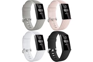 Dirrelo Compatible avec Fitbit Charge 3/Fitbit Charge 4 Bracelet pour Femmes Hommes, 4 Pack Étanche Remplacement de Silicone Réglable Bracelets de Sport pour Fitbit Charge 3/4/SE Fitness Tracker, S/L
