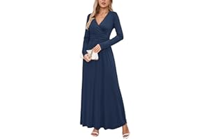 OUGES Women's Summer Spring Maxi Dress V Neck Short/Long Sleeve Ladies Casual Long Wrap Dress with Pockets