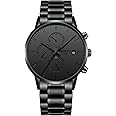 NIBOSI Men's Watches Analog Minimalist Black Dial Watches for Men Business Chronograph Military Casual Wrist Watches Stainless Steel Strap Date