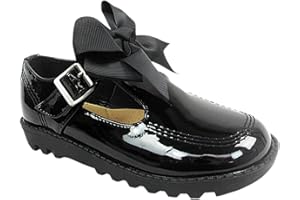 MYSHOESTORE Girls Back to School Shoes Kids Children Ladies Womens Mary Jane Pumps Slip On Bow Flat Low Loafers Ballerina Dolly Pump Work Office Geek Formal Casual Flat T Bar Grip Shu