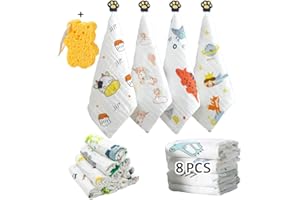 Caiery 8pz Mussole Neonato/Asciugamani da bagno per bambini,extra morbidi,in mussola di cotone organico naturale, per pelli sensibili,30cm*30cm