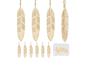 Beebeecraft 1 Caja de 10 Abalorios de Plumas Chapados En Oro de 18 Quilates Colgantes de Plumas de ala de Piñón para Pendientes de Bricolaje Llavero Pulsera Collar Accesorios