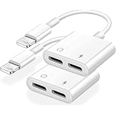 【Apple MFi Certified】 2 Pack iPhone Headphone Adapter, 4 in 1 Dual Lightning AUX Charger Adapter, Dongle Cable Splitter Compa