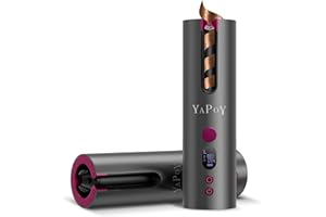 YAPOY Schnurlose Automatischer Lockenstab Wiederaufladbar Automatischer Lockenwickler mit 5 Temperaturen & Timer Wärmeisolationskammer LCD-Bildschirm Geeignet für kurzes & langes Haarstyling - Magenta