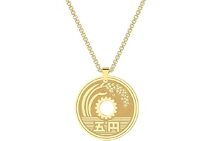 Chereda Glückliche japanische Münze Halskette 5 Yen Runde Anhänger Edelstahl Trendy Schmuck Für Frauen Männer Viel Glück Beste Wunsch Geschenk