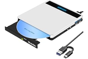 SOMDARHK Externes Blu Ray Laufwerk: USB 3.0 Type-C Bluray Laufwerk Extern Mit SD/TF Slot & 2 USB Ports - Tragbare Externer CD/DVD Blu-ray Brenner Kompatibel mit Laptop PC Mac Windows(Silber)